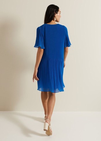 Phase Eight Annabel Pleated Dress Blue Canada | LKZQDB-643